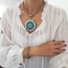 Conjunto Colar Tibetano Caquinho Turquesa + Pulseira Elo Cadeado-22