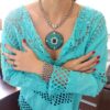 Colar Tibetano Prateado Caquinho turquesa OU Pulseira (8136) Colar Tibetano Cerâmica Turquesa Corrente Aço Banho Prateado Elo Português-106