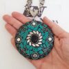 colar_tibetano_prateado_mandala_gigante_caquinho_turquesa_elo_portugues_106_2_voltas_ou_pulseira_fec_8136_3_20191122141553 Colar Tibetano Cerâmica Turquesa Corrente Aço Banho Prateado Elo Português-106