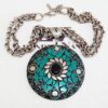Colar Tibetano Prateado Caquinho turquesa OU Pulseira (8136) Colar Tibetano Cerâmica Turquesa Corrente Aço Banho Prateado Elo Português-106