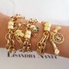 Conjunto 3 Pulseiras Banho Ouro Pingentes Sorte Correntes Aço Fecho Ímã