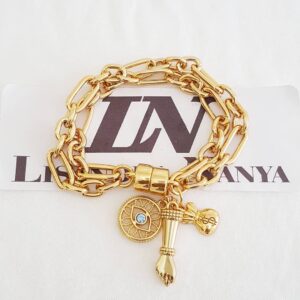 Pulseira Dinheiro Figa Olho Banho Ouro Corrente Aço Elo Alternado-413