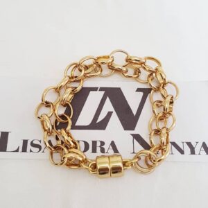 Pulseira Elo Português-23 Corrente Aço Banho Ouro Fecho Ímã