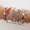 Conjunto 4 Pulseiras Prateadas Metal Banho Galvânico Vários Pingentes