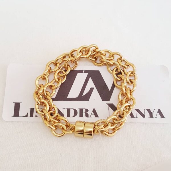 Pulseira Elo Cadeado-22 Banho Ouro Corrente Aço 2 Voltas