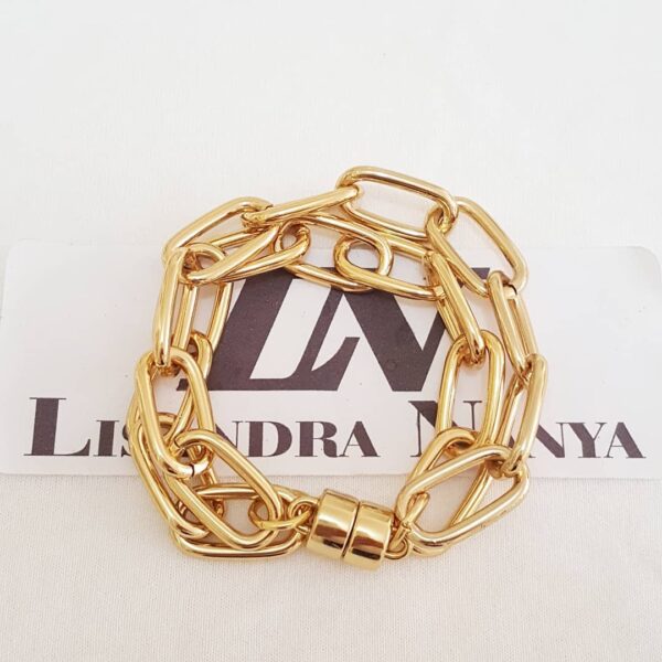 conjunto_de_4_pulseiras_douradas_com_fecho_de_ima_8170_8170_4_20191209211731 Pulseira Banho Ouro Elo Retangular-423 Corrente Aço 2 Voltas