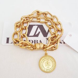 Pulseira Anjo da Guarda Banho Ouro Corrente Aço Elo Grumet-317