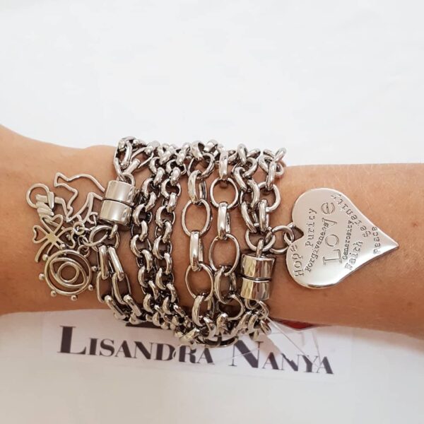 Conjunto Prateado 4 Pulseiras Corrente Aço Banho Verniz Elo Grande