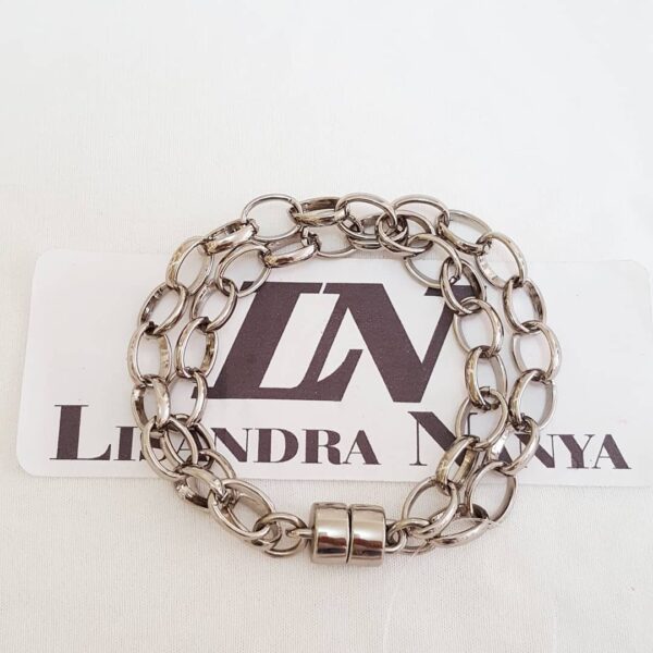 Conjunto Prateado 4 Pulseiras Corrente Aço Banho Verniz Elo Grande