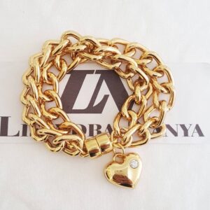 conjunto_dourado_3_pulseiras_8254_8254_4_20200321100953 Pulseira Dourada 2 Voltas Corrente Aço Banho Ouro Elo Grumet-117 Pingente Coração Fecho Ímã 18cm