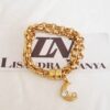 Pulseira Pingente Lua Banho Ouro Corrente Aço Elo Português-106 Fecho Ímã