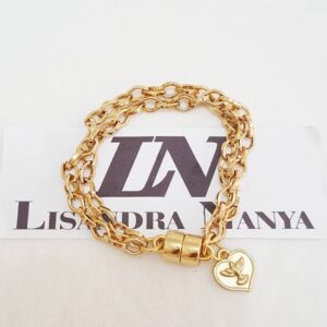 Pulseira Pombinha da Paz Banho Ouro Corrente Aço Elo Losango