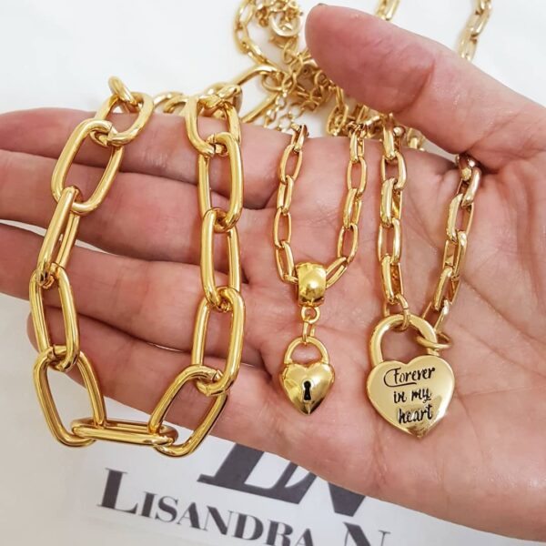 Conjunto Banho Ouro 3 Colares Mistos Choker Curto Médio + Pulseira