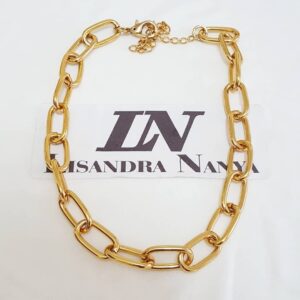 Colar Choker Elo Oval-150 Banho Ouro Corrente Aço Grande