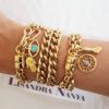 Conjunto 3 Pulseiras Diversos Pingentes Banho Ouro Corrente Aço Fecho Ímã