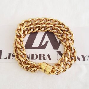 Pulseira Dourada Corrente Aço Banho Ouro Elo Grumet-98 Fecho Ímã 18cm