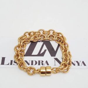 Pulseira Elo Cadeado-22 Banho Ouro 2 Voltas Corrente Aço Fecho Ímã