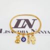 Pulseira Rígida Banho Ouro Pingentes Olho Grego Hamsa Dinheiro Figa