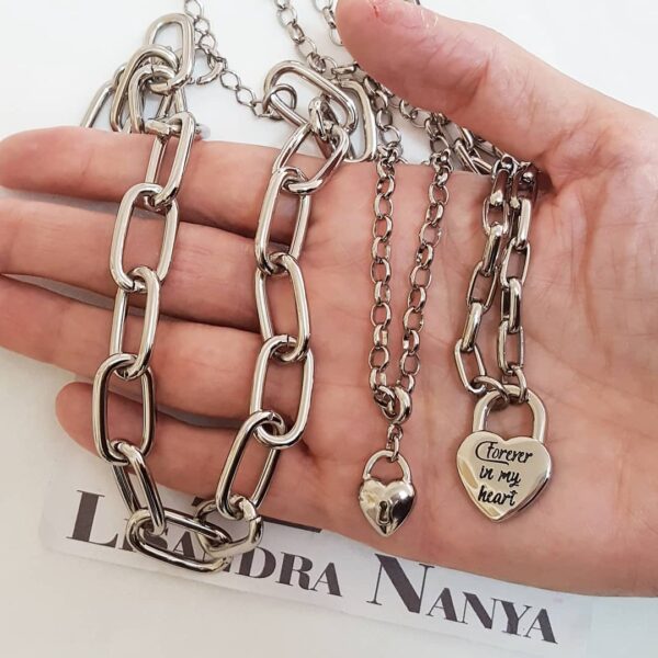 Conjunto 3 Colares Corrente Aço Banho Galvânico + Pulseira Coração