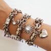 Conjunto 3 Pulseiras Banho Prateado Pingentes Lua Sol Coração Corrente Aço