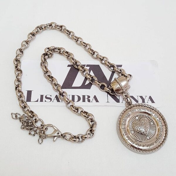 Conjunto Colar Mandala Coração 3D + Pulseira Corrente Aço Elo Português-106