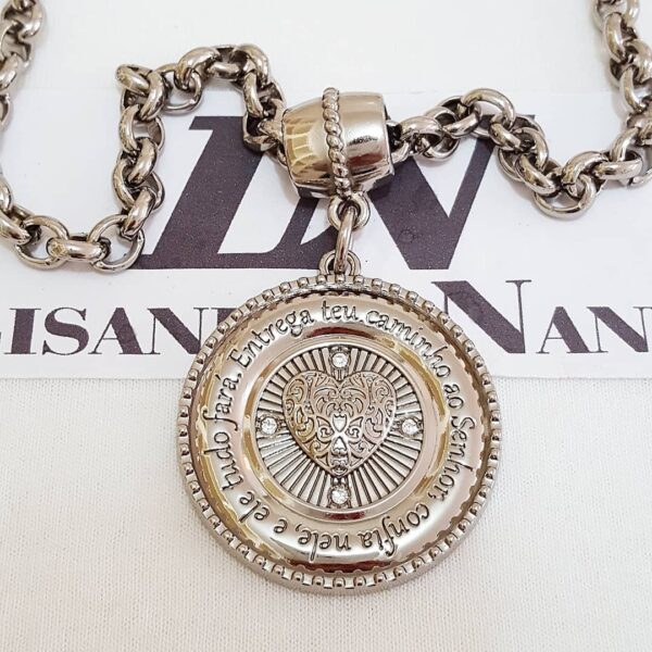 Conjunto Colar Mandala Coração 3D + Pulseira Corrente Aço Elo Português-106
