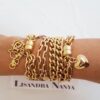 Conjunto 4 Pulseiras Banho Ouro Corrente Aço Elos Grandes Pingentes