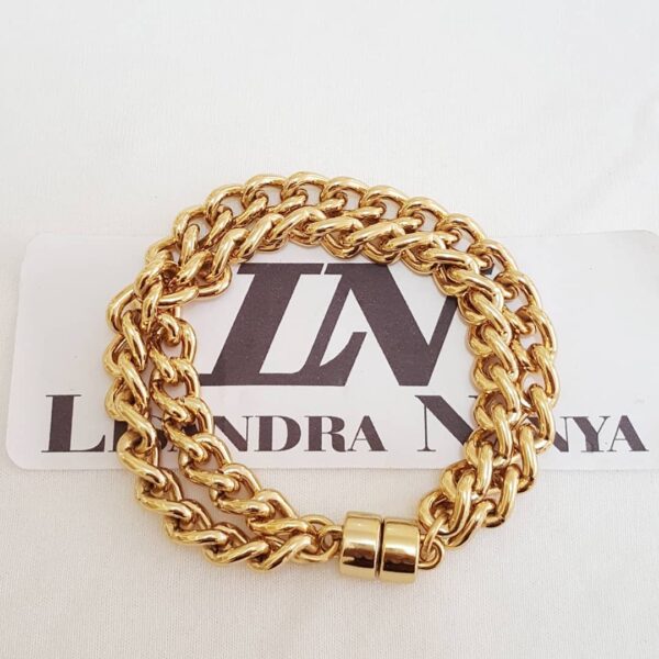 conjunto_pulseiras_douradas_8177_8177_5_20191219130831 Pulseira Banho Ouro Elo Grumet-98 Corrente Aço 2 Voltas Fecho Ímã