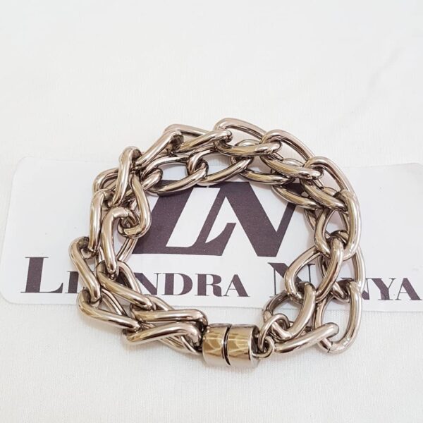 conjunto_pulseiras_prateadas_8178_8178_4_20191219131601 Pulseira Elo Grumet-317 Prateada 2 Voltas Corrente Aço Fecho Ímã