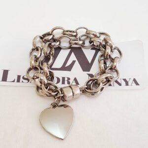 conjunto_pulseiras_prateadas_anjo_da_guarda_coracao_8220_8220_3_20200121090601 Pulseira Coração Plano Elo Português-145 Corrente Aço Fecho Ímã