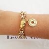Pulseira Rosa dos Ventos Banho Ouro Corrente Aço Elo Português-106