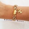 Pulseira Pombinha da Paz Banho Ouro Corrente Aço Elo Português-106