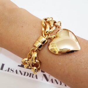Pulseira Coração Gorducho Grande Banho Ouro Elo Português-145