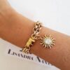 Pulseira Pingente Sol Corrente Aço Banho Ouro Elo Português-106