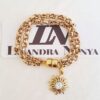 Pulseira Pingente Sol Corrente Aço Banho Ouro Elo Português-106
