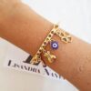 Pulseira Rígida Pingentes Sorte Metal Banho Ouro Fechamento Encaixe