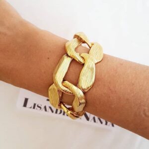 Pulseira Dourada Elos Rústicos Grandes Corrente Metal Banho Ouro