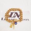 Pulseira Pingentes Dinheiro Sorte Olho Grego Banho Ouro Elo Português-106