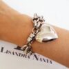 Conjunto Coração Prateado 4 Pulseiras Corrente Aço Banho Galvânico