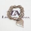 Conjunto Coração Prateado 4 Pulseiras Corrente Aço Banho Galvânico
